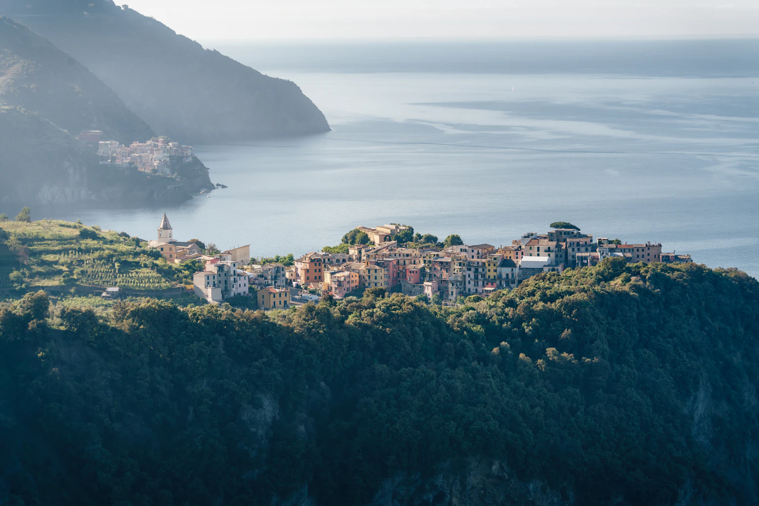 A cliffside town of pale houses above the Adriatic.